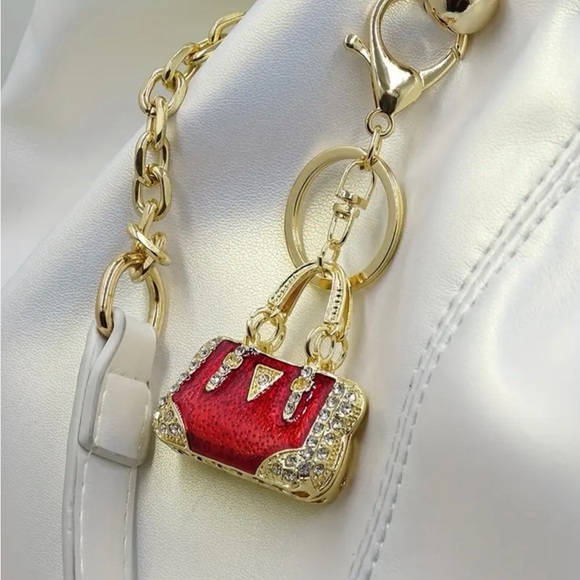 Red & Gold Rhinestone Purse Bag Charm Keychain – Luxury Bling Accessory – NWT - Picture 2 of 4